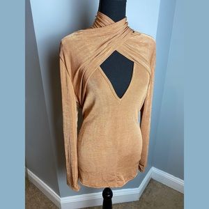 Plus Size Cutout Front Wrap Mock Neck Top